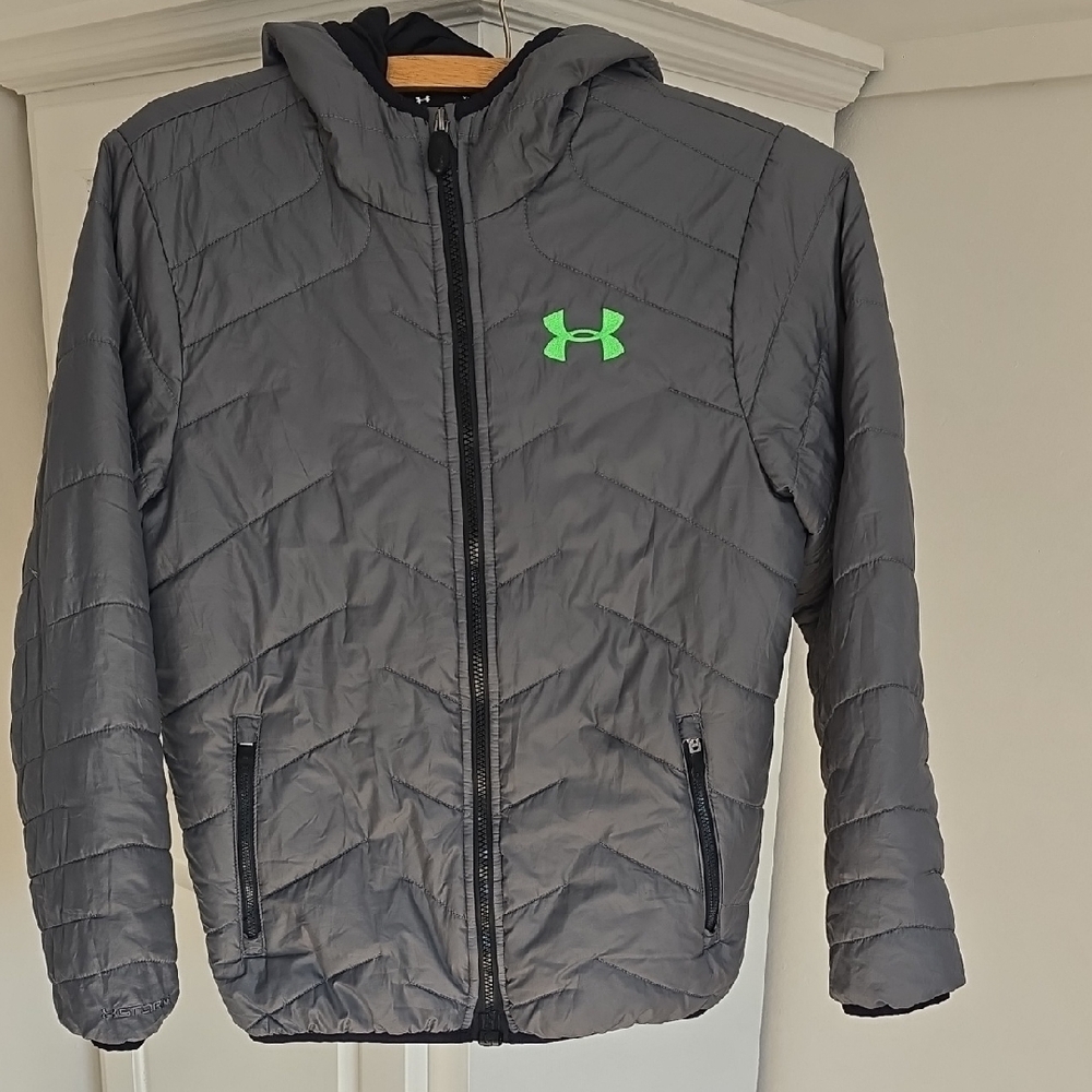 Under Armour Youth Charcoal Puffer with Neon Green Logo Medium